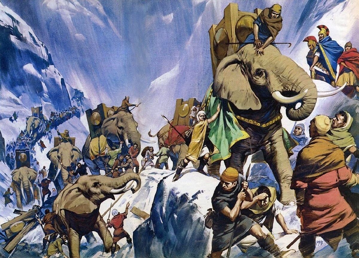 Переход Ганнибала через Альпы, арт из открытых источников в сети Интернет.