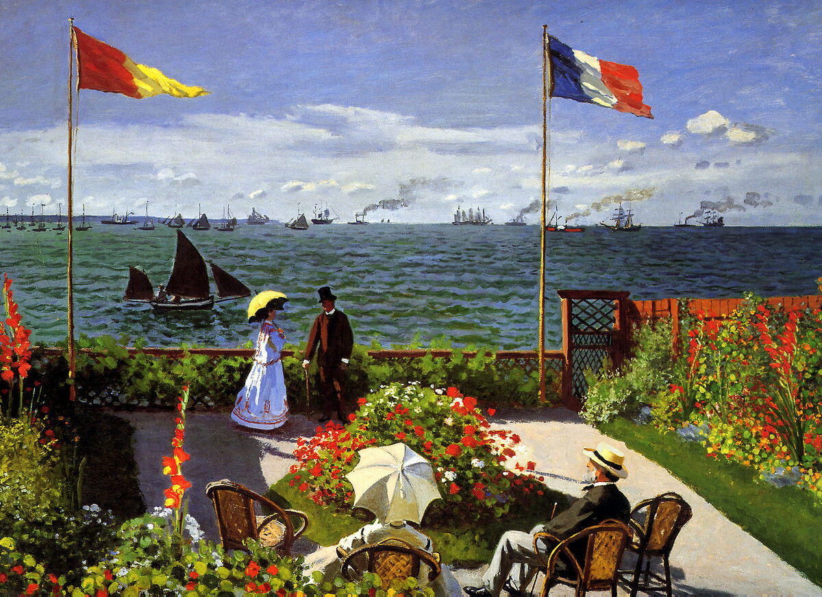 Клод Моне. «Терраса в Сент-Адресс» (1867). Холст, масло. 98,1×129,9 см. Музей Метрополитен, Нью-Йорк.