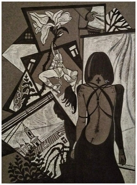 Голое платье с вырезами. Авторская графика Богдановой-Рудковской С.В. 