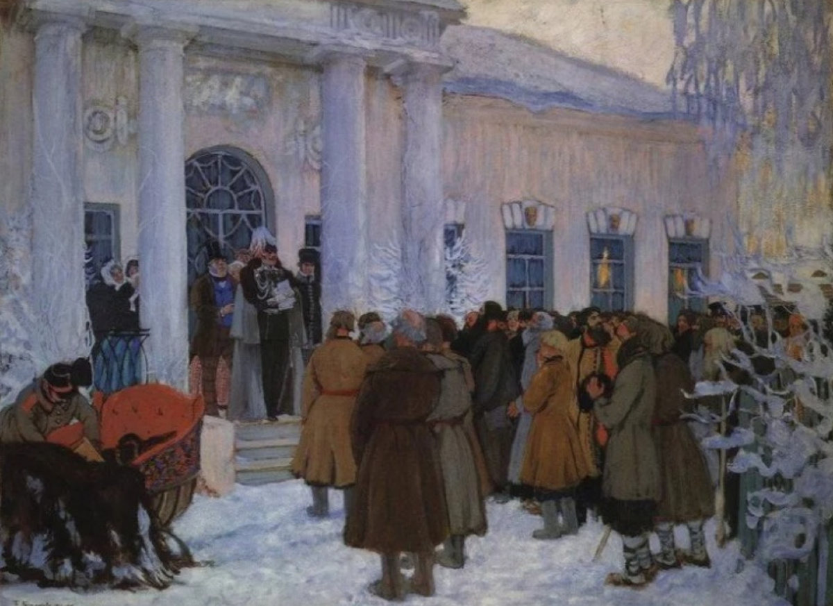 Борис Кустодиев, Чтение манифеста, 1909 год