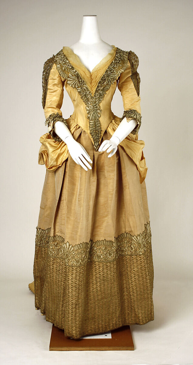 Вечернее платье от Catherine Donovan, 1885 – 1888. Шелк, металлизированная нить, хлопок.