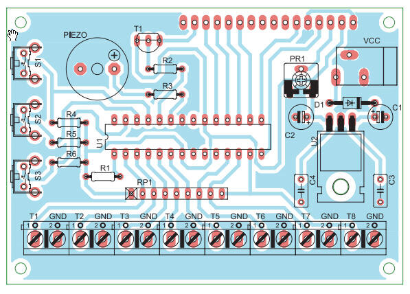
Рис. 2 Расположение элементов на печатной плате