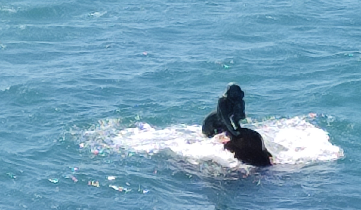 Скульптура Русалка с младенцем находится напротив отеля Фаворит в Кореизе