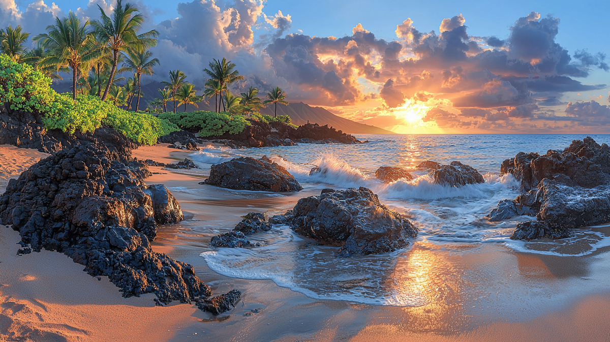 Промпт: Закат на пляже