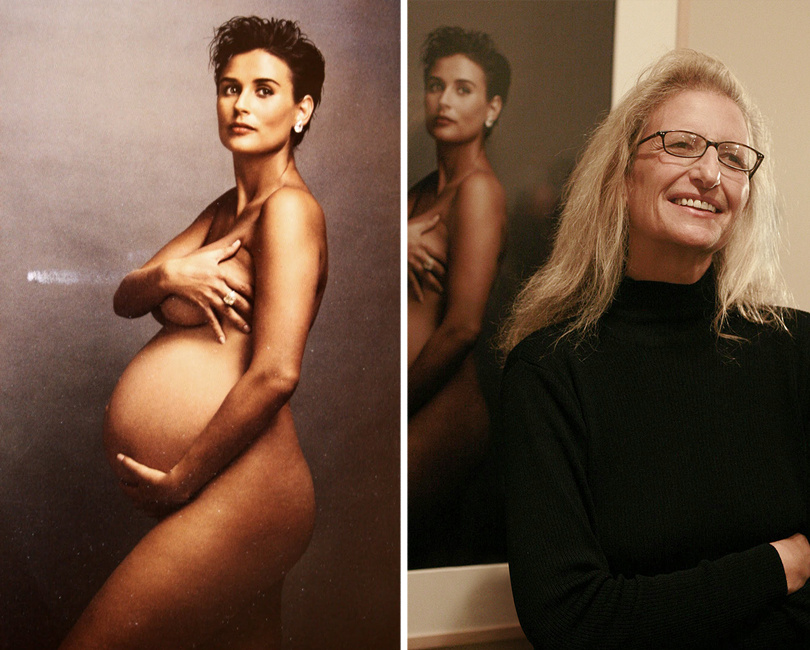 Энни Лейбовиц на фоне своего культового портрета Деми Мур