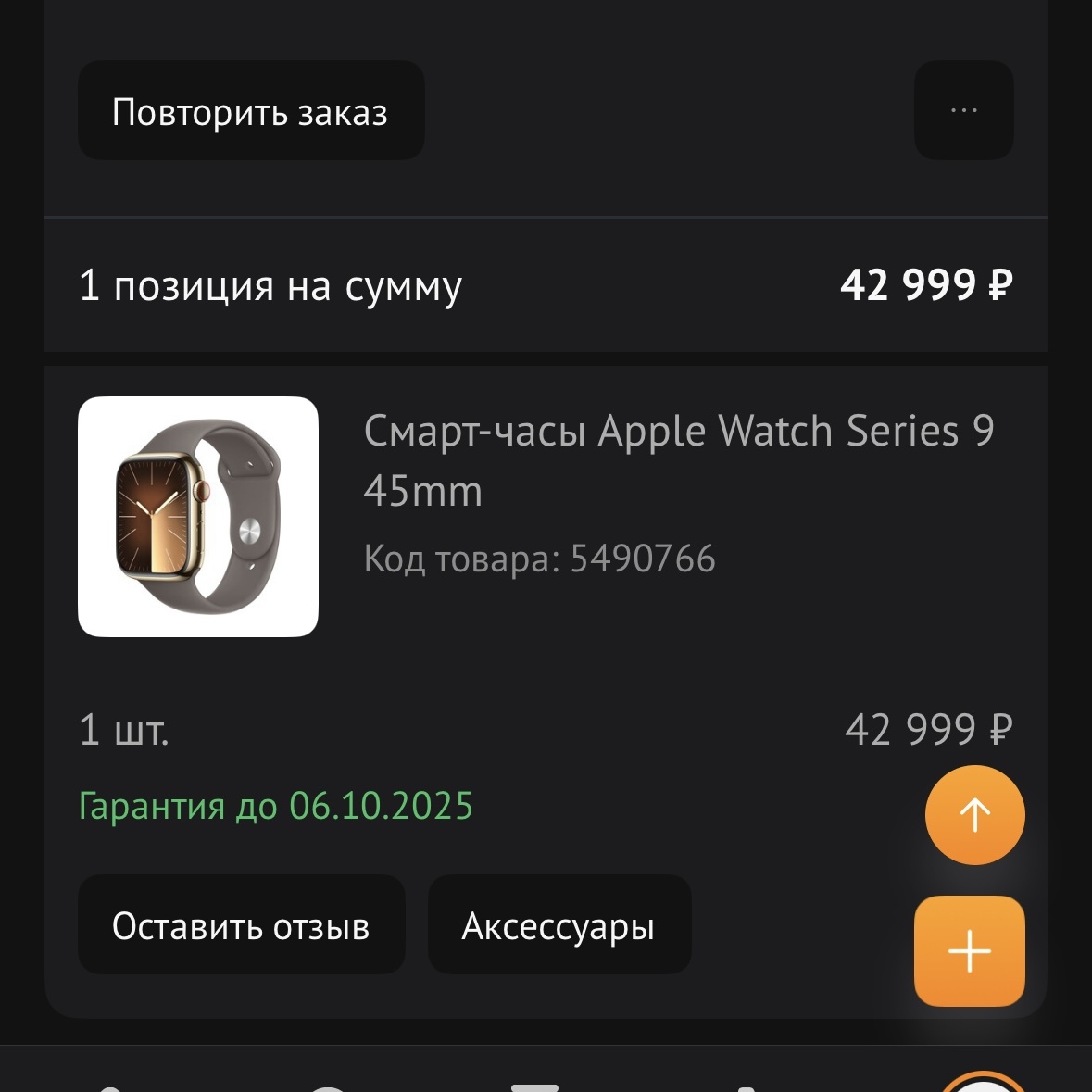 Часы Apple Watch 9 из нержавеющей стали в цвете Золото за 42 999 рублей