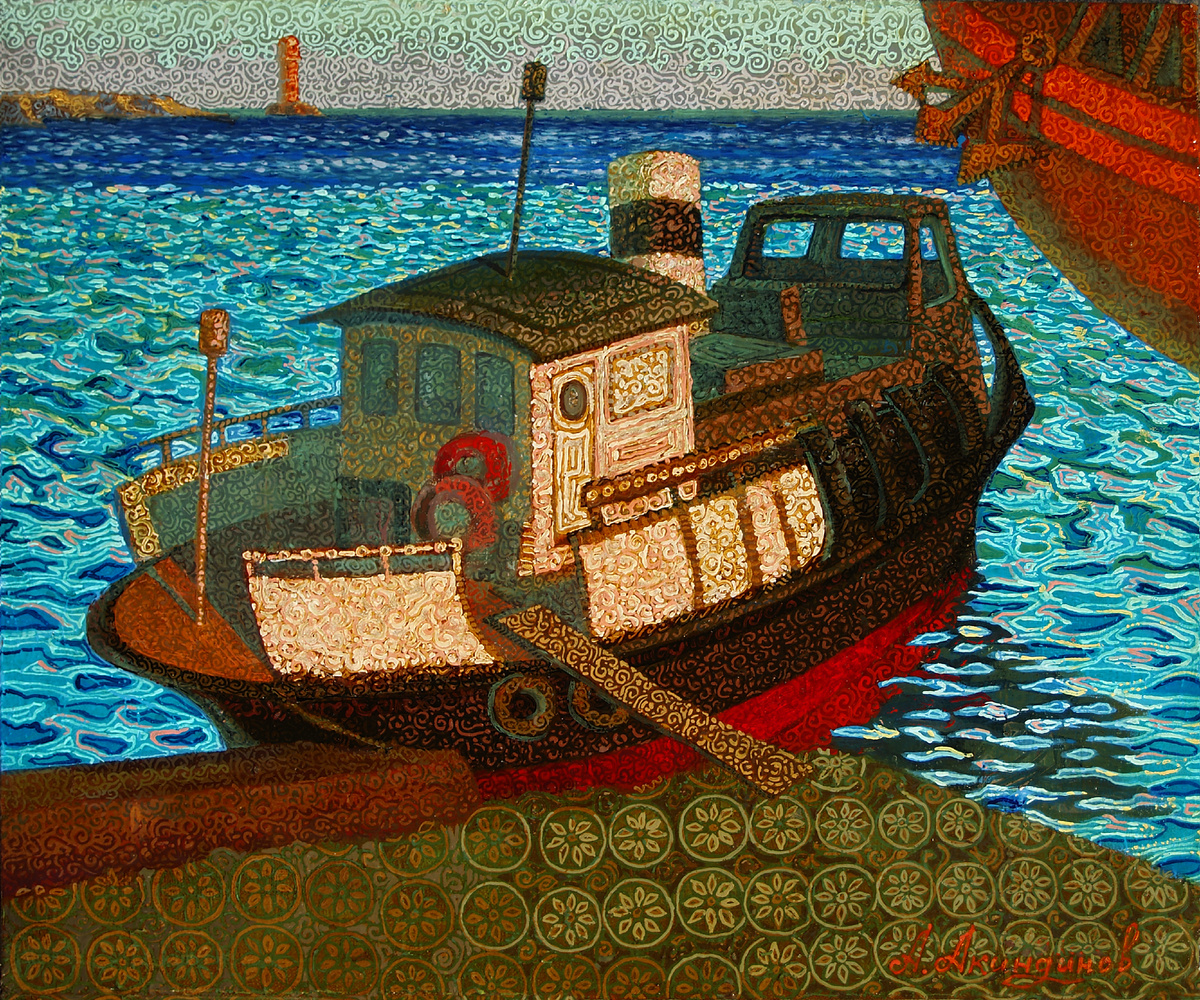 Картина Алексея Акиндинова "Муар бирюзовой бухты", 50х60 см, холст, масло, 1993-2024 гг.