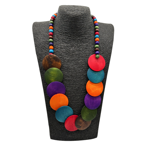 яркие деревянные бусы с круглыми элементами