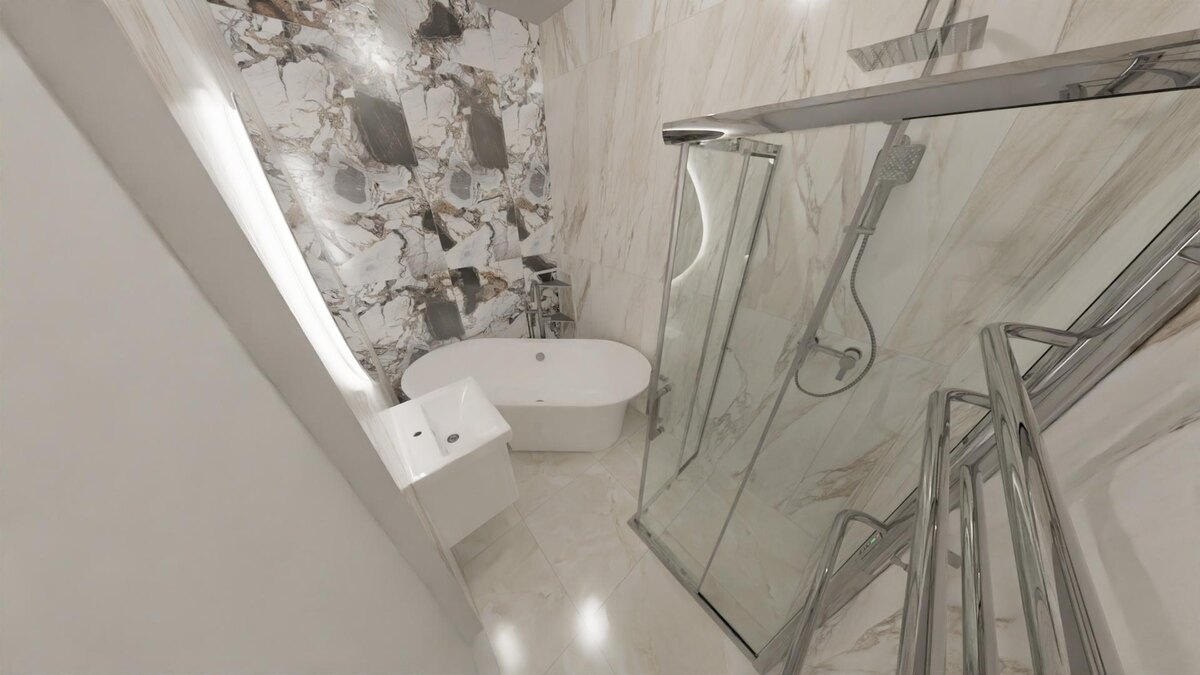 Пример моего дизайна ванной комнаты, который я сделала в Леруа Мерлен.Все получилось максимально приближено с фото 3д дизайна.