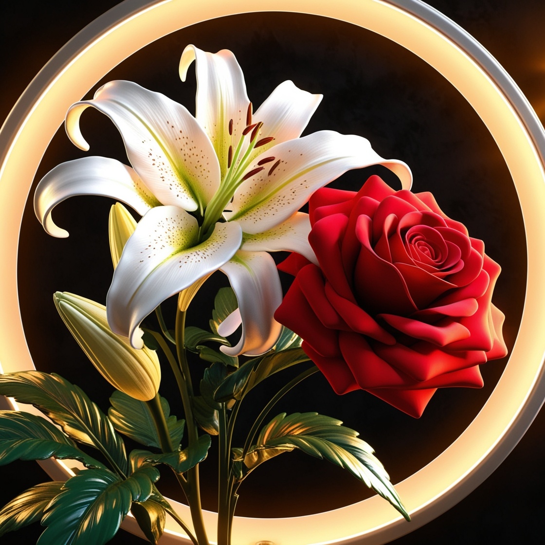 Белая лилия и красная роза