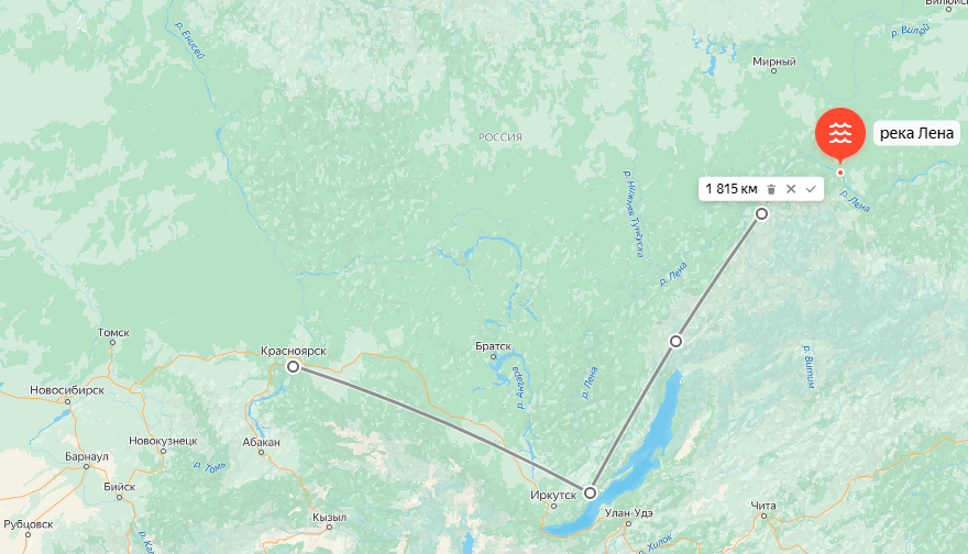 Примерное перемещение этой семьи за 1897 год. Яндекс карты.