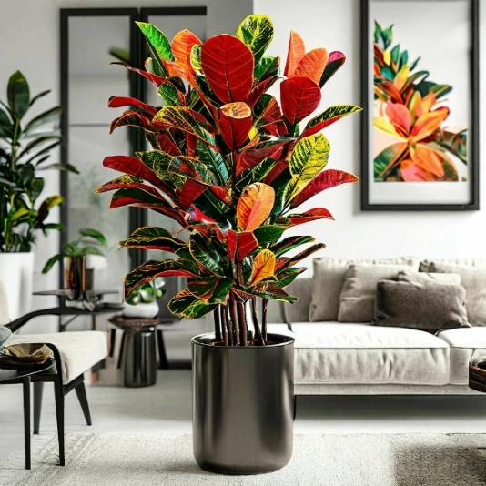 Кротон в металлическом кашпо от шедеврума
