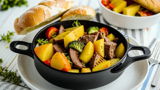    Готовим в горшочках: ароматное и сочное блюдо из говядины, картошки и грибов под хлебными крышечками Алина Городниченко