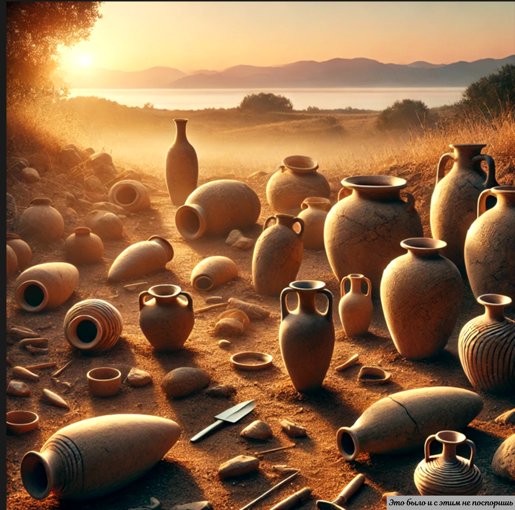 Археологическое поле с погребальными урнами 