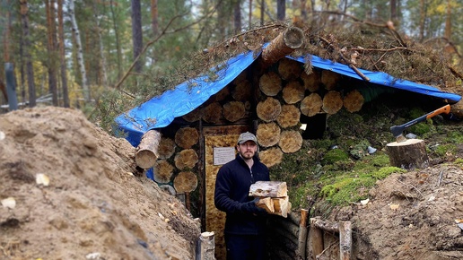 ЗЕМЛЯНКА ПОКРЫТАЯ МХОМ 🏡 УСТАНОВИЛ ОКНО 🪟 ЗАГОТОВИЛ ДРОВ НА ЗИМУ ❄️🪵