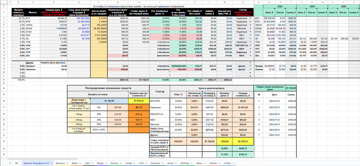 Таблица учета криптовалют и инвестиций в EXCEL. ВЕРСИЯ 2.0