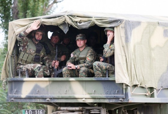    Грузинские солдаты отправляются в зону боевых действий. 11 августа 2008 года. Грузия