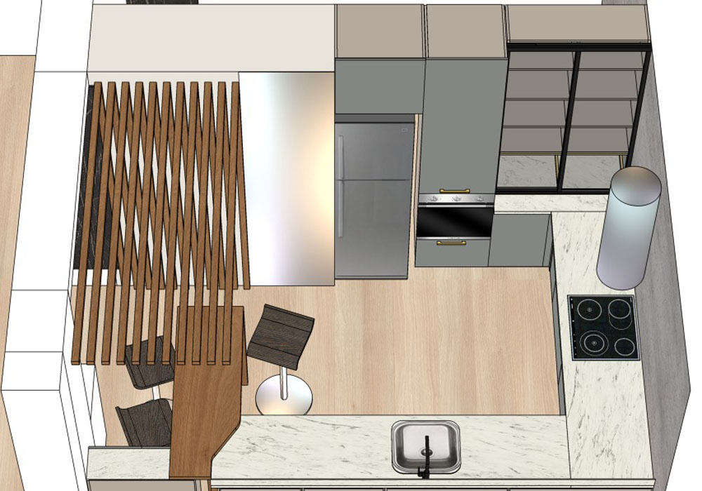 Проект кухни, вид сверху.