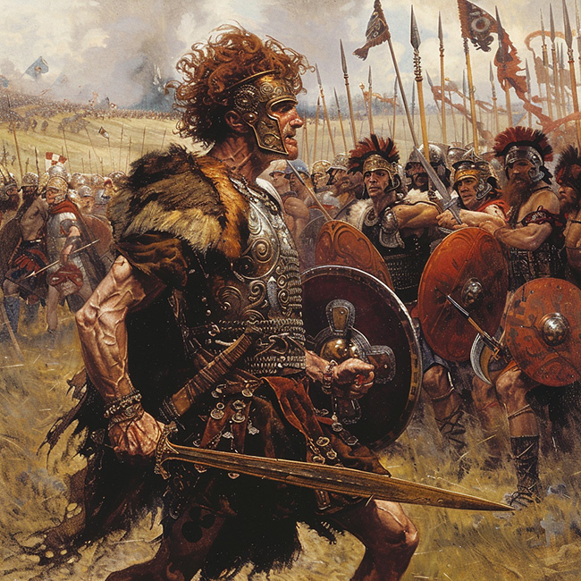 Неистовый воин галлов во время сражения при Бибракте. Это вам не Астерикс с Обеликсом.