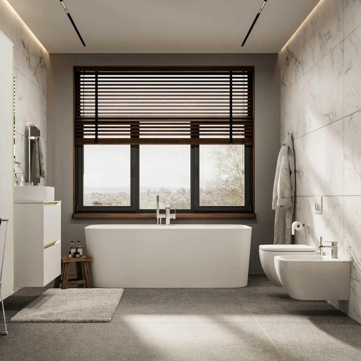 На фото пример интерьера ванной комнаты от бренда от Allen Brau