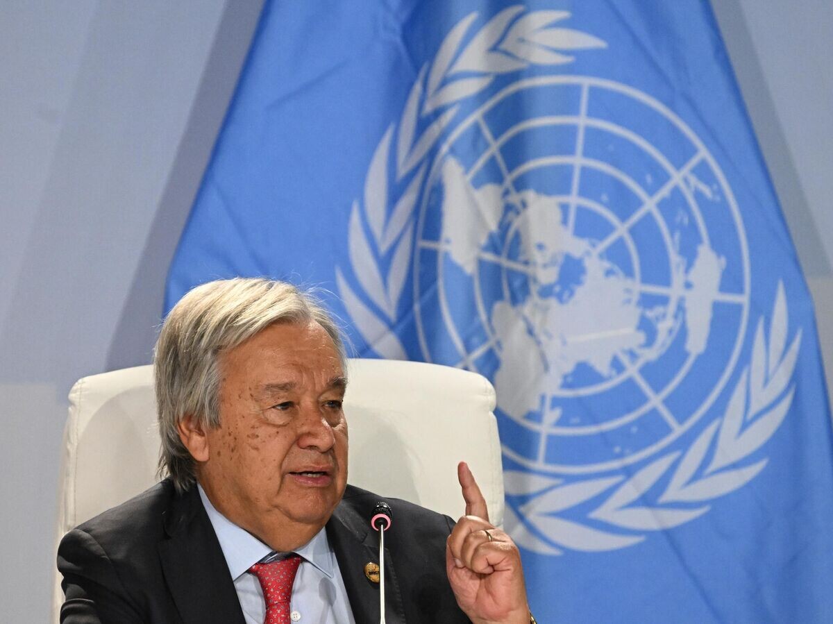    Генеральный секретарь ООН Антониу Гутерриш на пресс-конференции по итогам XV саммита БРИКС в Йоханнесбурге© РИА Новости / Григорий Сысоев