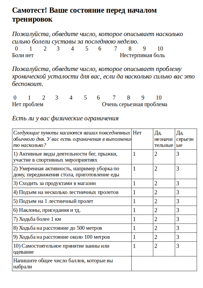 Самотест! Ваше состояние перед началом тренировок