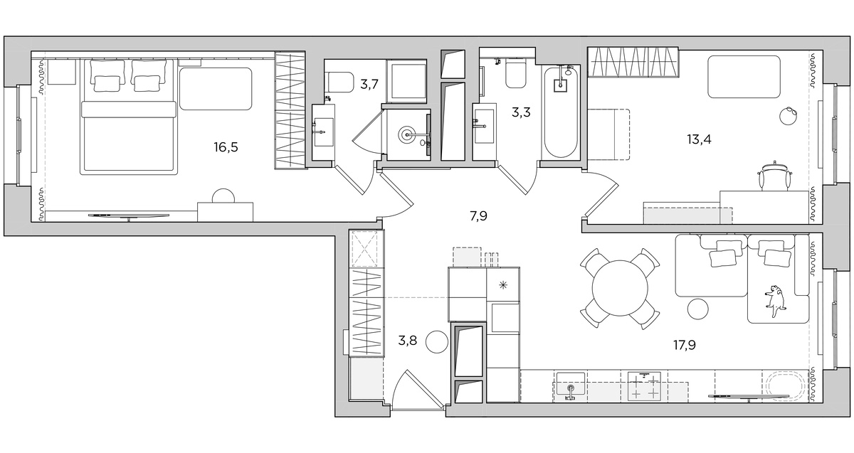 Перепланировка двухкомнатной квартиры 
