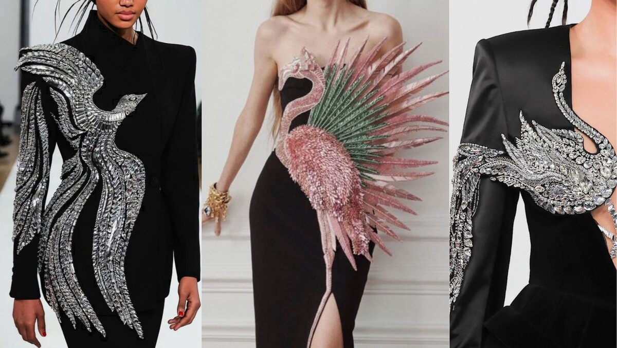 Вышитые птицы - брошь и аппликация