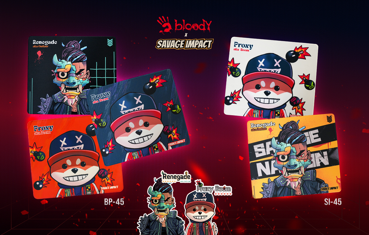 Коврики с ярким дизайном в стиле персонажей Savage Impact украсят рабочий стол.