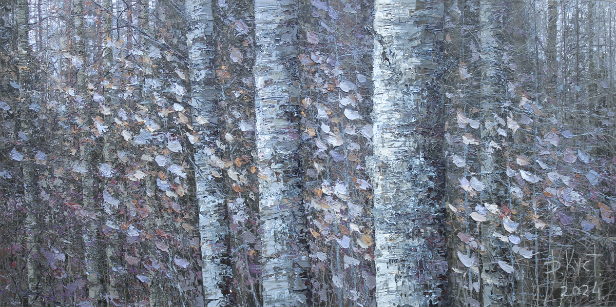 Художник Дмитрий Кустанович. Октябрь. Из серии «Лес», 65x130 см, холст, масло, 2024
