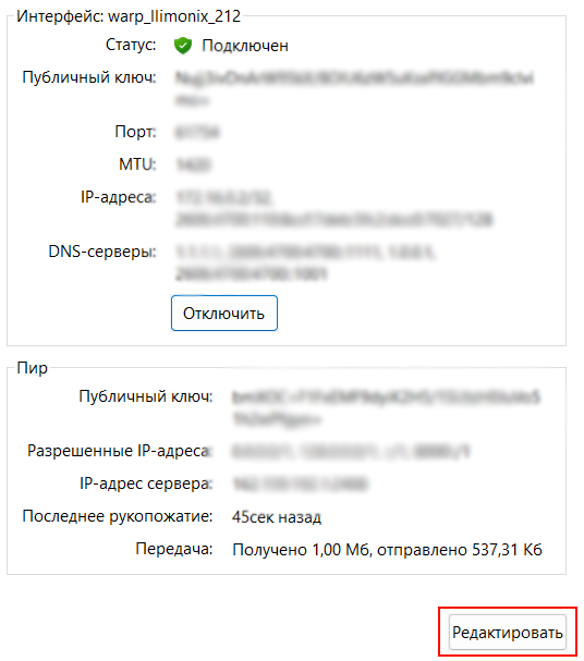 Интерфейс программы AmneziaWG