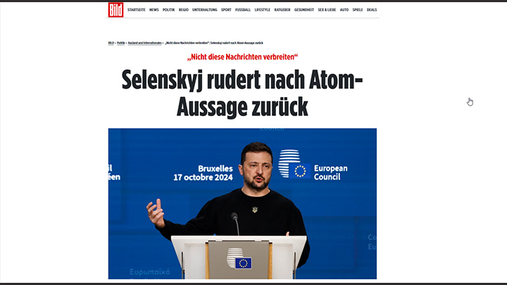     Bild: Украина может быстро создать ядерное оружие, а готовность к такому сценарию подтверждают заявления Зеленского. Скриншот: страница сайта немецкого таблоида