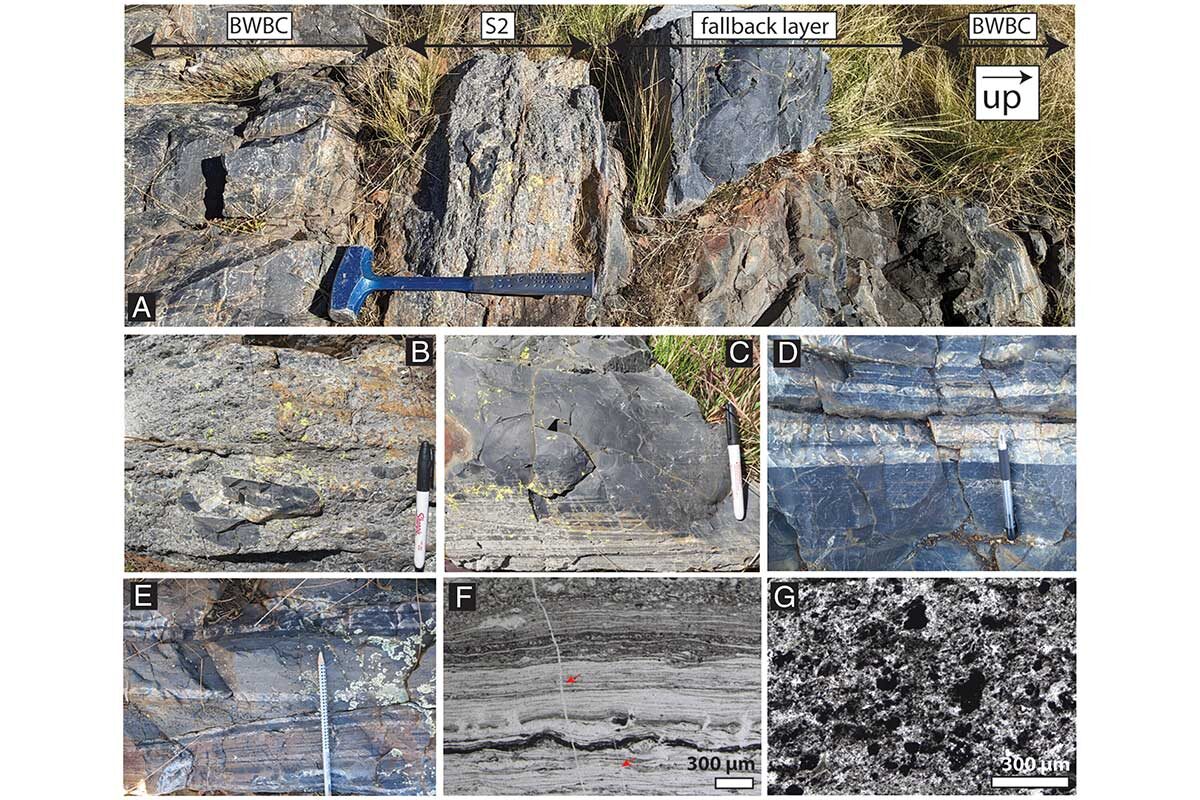 Гарвардского университета / PNAS📷Исследователи обнаружили слои горных пород с частицами сферитов — микроскопических частиц, которые образуются при падении метеоритов