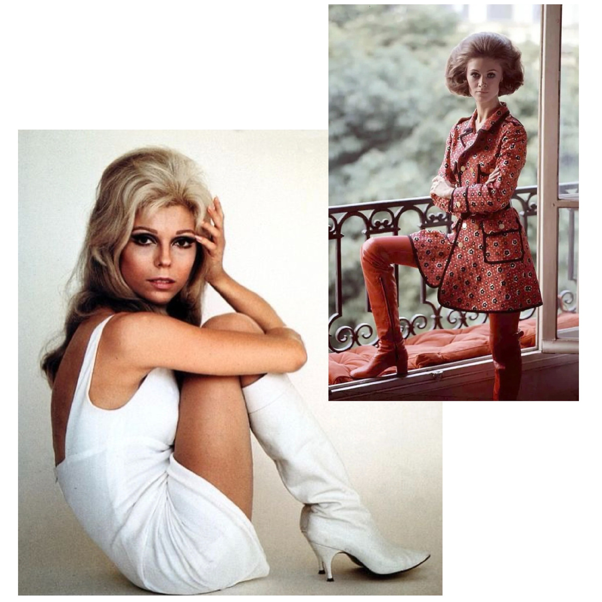 Нэнси Синатра на фотографии слева и модель в сапогах от Веры Араловой справа