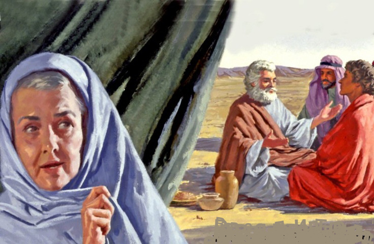 Сарра подслушивает разговор Авраама с Исааком и Измаилом. 