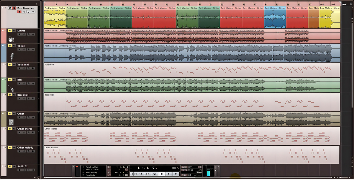 Трек разбит на части и партии. Подготовлен для улучшенного анализа. 