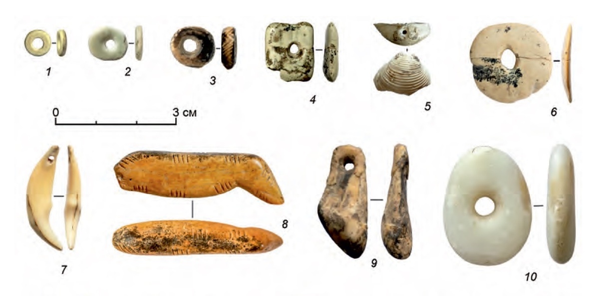    Украшения начального и раннего верхнего палеолита из Денисовой пещеры. Фото предоставлено ИАЭТ СО РАН