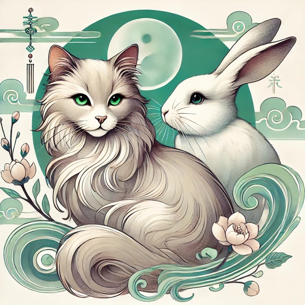 Нейросеть. Кот и кролик вместе покровительствуют людям, рождённым в определённые года.