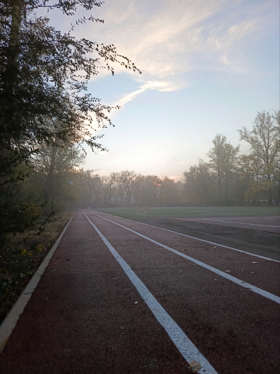 Туманное утро на стадионе