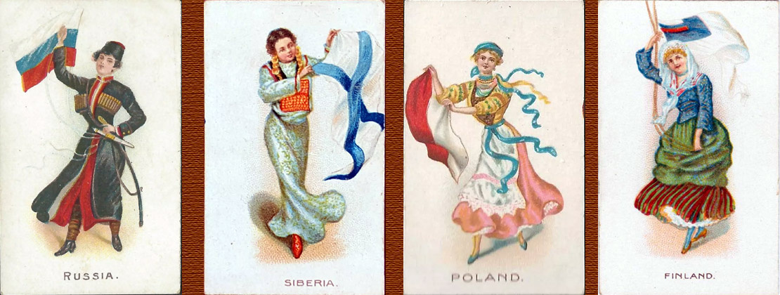 Девушки с флагами России, "Сибири", Польши и Финляндии