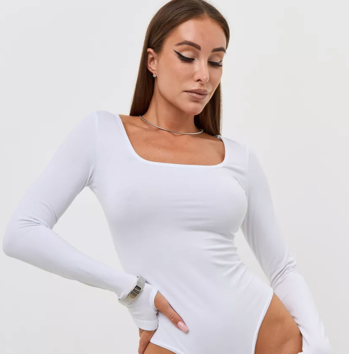 Белое Боди с квадратным вырезом 