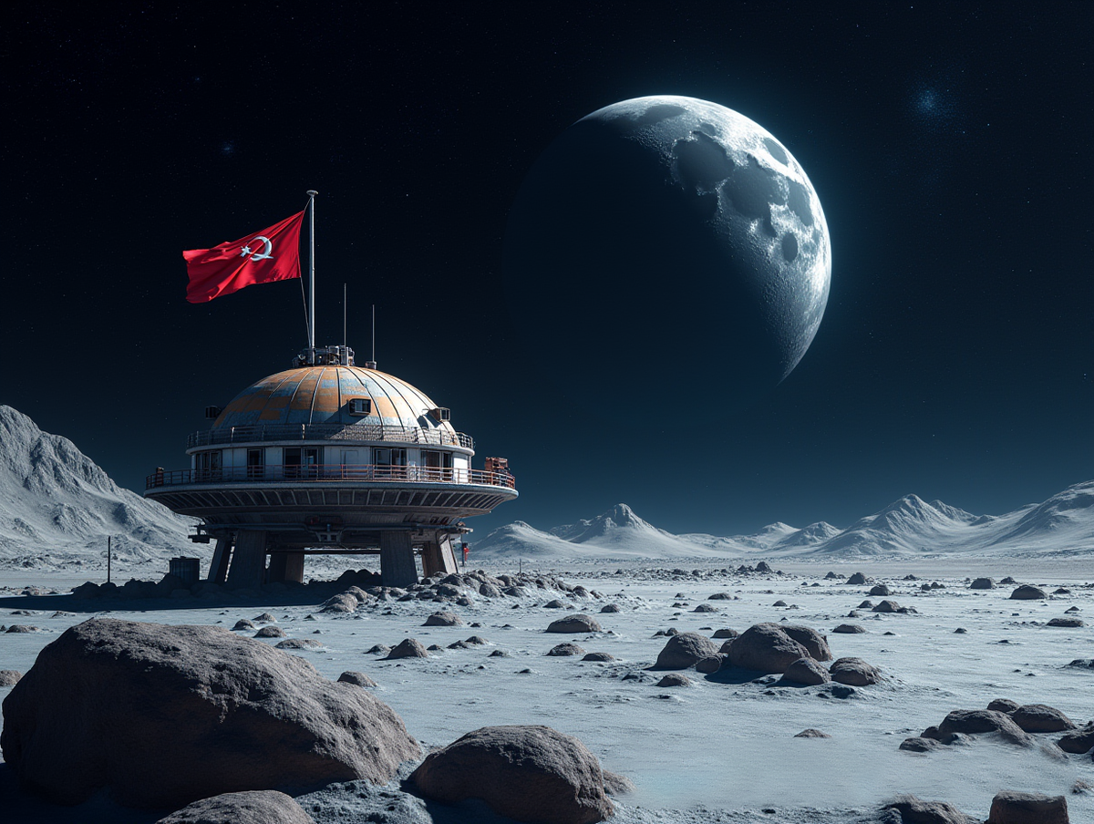 Футуристическая лунная база на фоне звёздного неба — космическая мечта, которой не суждено было сбыться.