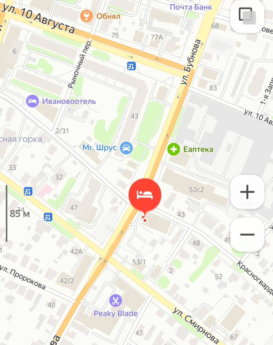 Расположение отеля "Best Western Русский Манчестер" на Яндекс картах в г. Иваново