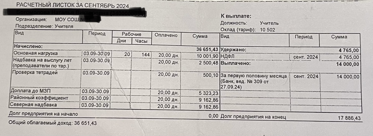 Мой расчетный лист.