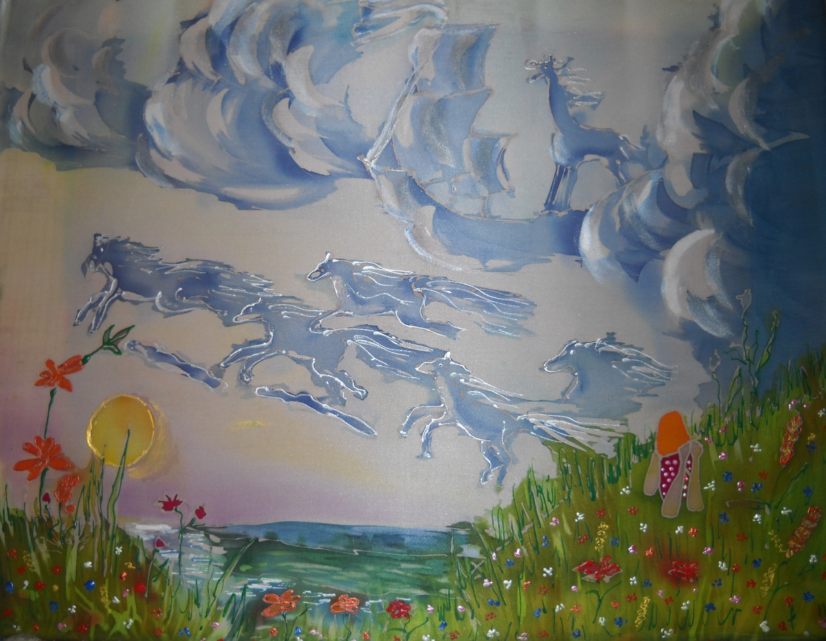 Облака. Батик. Работа автора.