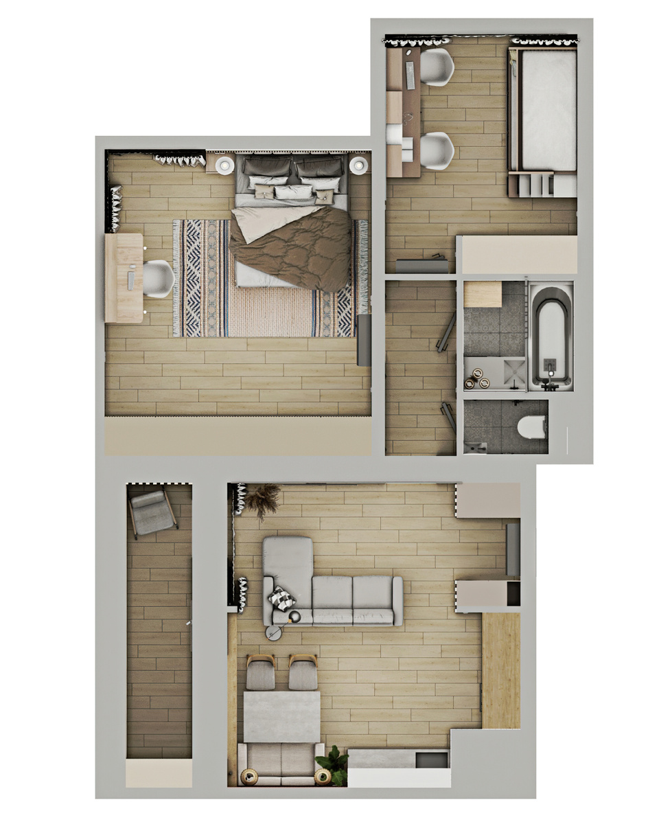 Планировка интерьера двухкомнатной квартиры 64 м2 в Москве на ВДНХ