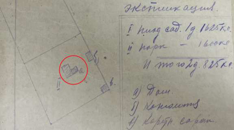 Рис. 1. Схематический план садово-огородного участка бывшего Вегенера. Фрагмент.