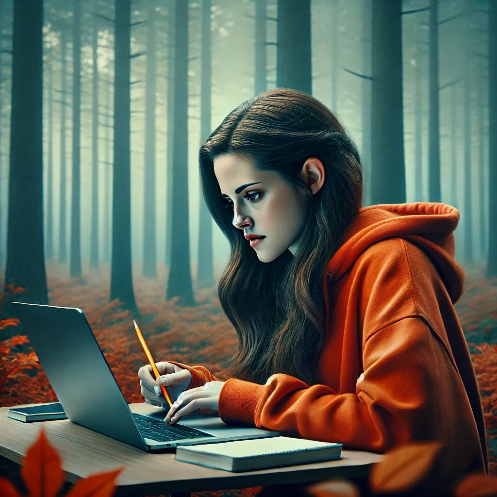 Белла Свон из сумеречной саги работает на заднем дворе своего дома.