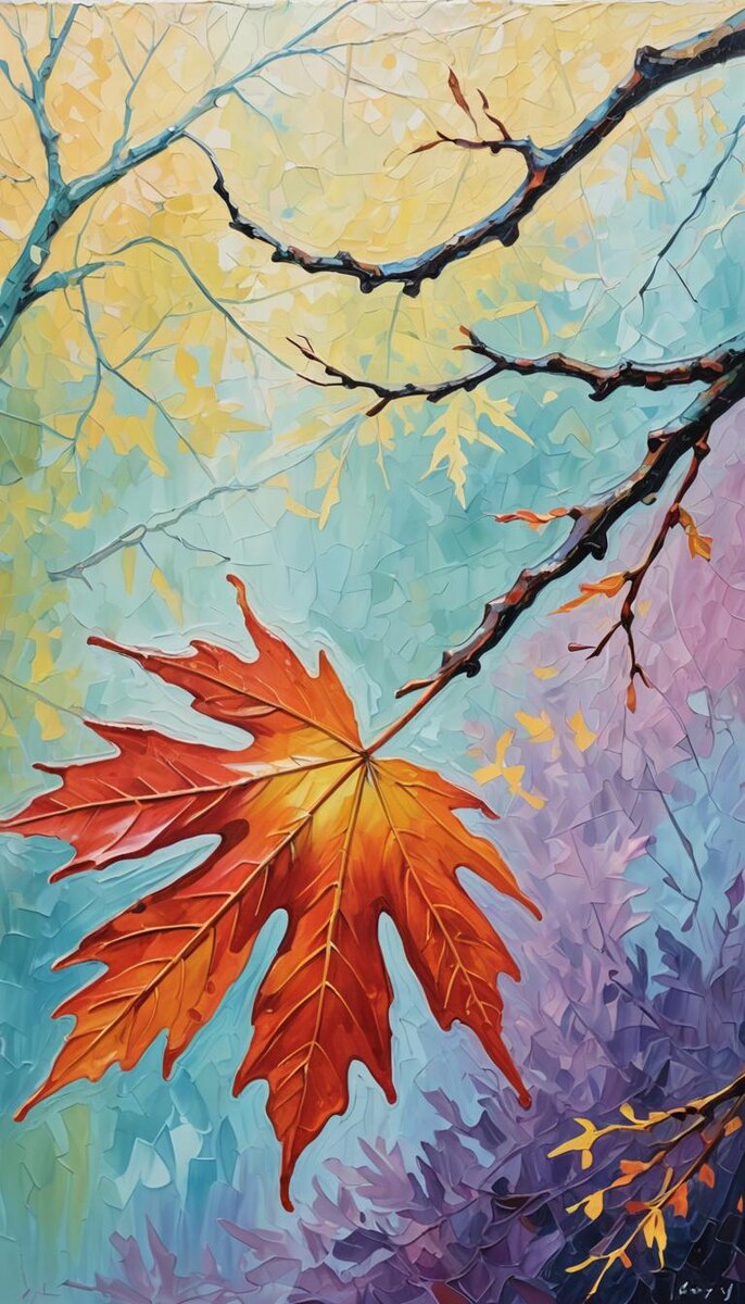 Осенний лист. Иллюстрация создана с помощью нейросетей DreamAI и Dreamshaper XL Lightning и программы Photoshop.