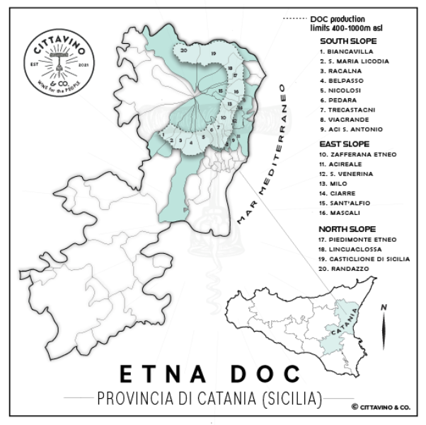 карта некоторых Контрад Etna DOC